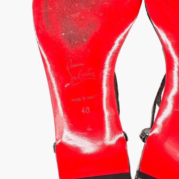 Christian Louboutin Cora PVC Heart T-Strap Flat Sandals EU 40 US 10 Black Patent - Picture 10 of 11